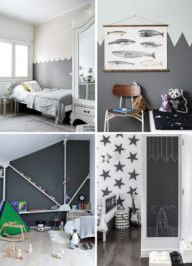 grey and white childrens bedroom